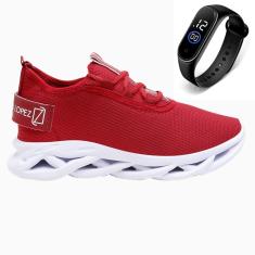 Tênis Masculino Esporte Gmm Shoes Cardaço Academia Corrida Macio Dia a Dia + Relógio-Masculino