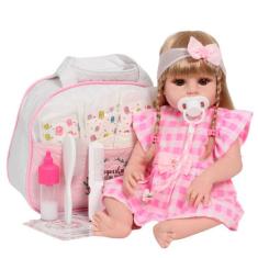 Boneca Tipo Reborn Bebê Valentina Vestido Xadrez Completa - Cegonha Re