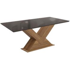 Mesa De Sala Jantar Amora C/tampo Madeirado C/ Vidro 90x160cm Nogueira/preto Fosco/vidro Preto