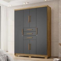 Guarda Roupa Ropeiro Taurus Casal 6 Portas 3 Gavetas Nature Alasca - Fabrica 1 Móveis