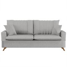 Sofá 180cm 3 Lugares com Almofadas Pés Curvos Veras Linho D05 Cinza - Mpozenato