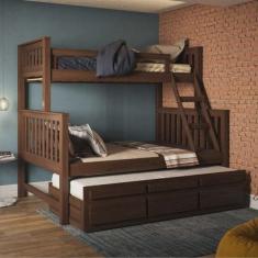 Treliche com Cama de Casal com 3 Gavetas Madeira Maciça