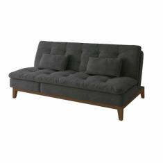 Sofá-Cama 3 Lugares Casal Amanda com Pés de Madeira Suede Cinza - Mobl