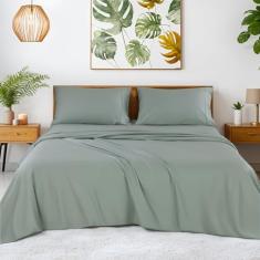 SONORO KATE Lençóis 100% algodão egípcio - 1200 fios, conjunto de lençóis de algodão luxuoso e refrescante para hotel de 4 peças, trama de cetim para sensação macia, cabe em colchões de até 40,6 cm