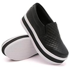 Tênis Slip On Feminino Liso Moda Casual Calce Fácil Linha Conforto Moderno Tendência Mulher Fashi-Feminino