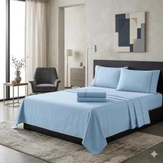 Jogo Lençol cama Casal 400 Fios 4 Peças algodao com elastico - Rafalor