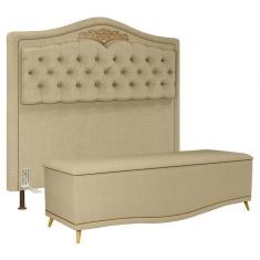 Cabeceira Cama Box Casal 140cm Com Calçadeira Baú Imperial J02 Linho Areia