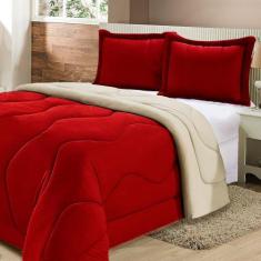 Cobertor Malha Confort Vermelho E Palha Tamanho Casal Casa Dona