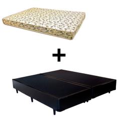 Cama Box Queen - Tecido Sintético Preto Com Colchão Austrália Bello Box - 100% Espuma D26 Amarelo 54x158x198
