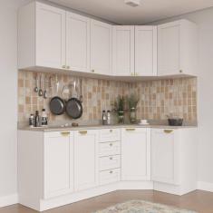 Cozinha Modulada 6 Peças com Tampo 3 Aéreos 6 Portas e 3 Balcões Arizona Cabecasa Madeiramadeira Branco