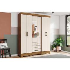 Guarda Roupa Solteiro 6 Portas E 3 Gavetas C- Espelho E Pés Briz B23 Nature-off White - Henn