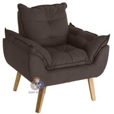 Poltrona/Cadeira Decorativa Glamour Opala Marrom Com Pés Quadrado - Sm