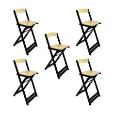 Kit 5 Banquetas Bistro Soberana Bar em Madeira Padrão - Natural/preto