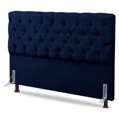 Cabeceira Cama Box Casal Queen Size Lylla 160cm Capitonê Com Frame Veludo Azul Marinho - Abmaza