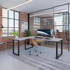 Escrivaninha em L Yon Presidente 190x70x75 Branco/Preto