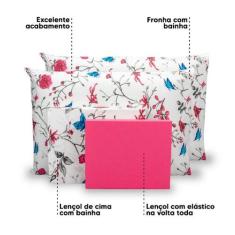 Lençol Casal 4 Pçs Estampado Percal 180 Fios Bainha - Bem Me Quer Enxo