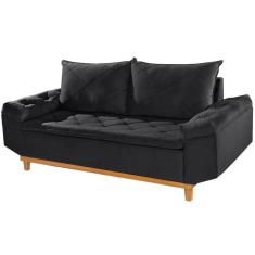 Sofá 3 Lugares Berlim Tecido Veludo 200cm Cor Preto