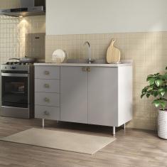 Balcão para Pia 100% Mdf Bp 120cm 2 Portas 4 Gavetas Maranello Branco/Urbi