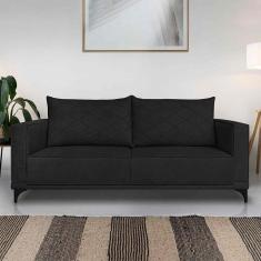 Sofá Living 3 Lugares Com Pés De Ferro Almofadas Soltas 220cm Neso Bouclê Preto