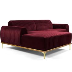 Sofá 3 Lugares com Chaise Esquerdo Para Sala Molino 245 cm D02 Veludo Marsala C-278 -Lyam Decor