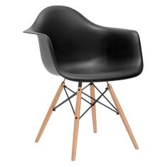 Cadeira Eames Eifflel Com Braço Daw De Madeira Com Assento Preto