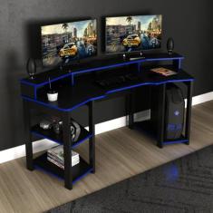 Mesa Gamer Me4167 186,6cm Preto E Azul - Tecno Mobili