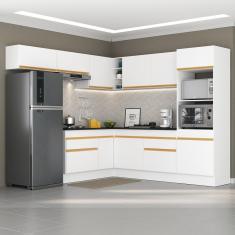 Cozinha Completa de Canto com Rodapé Veneza Multimóveis MP2105 com Armário e Balcão Branca