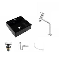 Kit Cuba Q395 C/Torneira Pratika 1060 Metal + Válvula Click 1 1/2'' (04cm) + Sifão Pvc + Flexível Preto