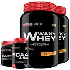 KIT 2x Whey Protein Waxy Whey 2kg + Glutamina 500g + BCAA 4800 120 Cápsulas - Bodybuilders (Paçoca)