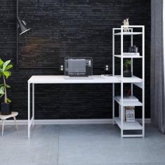 Escrivaninha com Estante 4 Prateleiras Estilo Industrial 150cm Active Branco Chess/Est.Branca