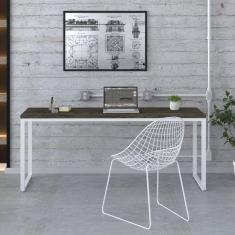 Escrivaninha Estilo Industrial Diretor 180cm Kuadra Carvalho Dark / Est.Branca