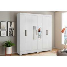 Guarda Roupa 6 Portas E 3 Gavetas C/ Espelho Prático Branco - Demóbile