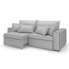 sofá 3 lugares retrátil e reclinável cannes linho bouclé cinza 200 cm