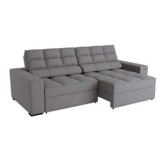 sofá 4 lugares retrátil e reclinável deluxe molas veludo titânio 268 cm