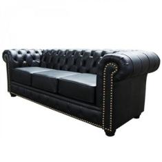 Sofá 3 Lugares com Tachas em Couro Legítimo Chesterfild - Mempra Móvei