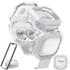 RFUNGUANGO Capa protetora atualizada com suporte de alta transparência para Samsung Galaxy Buds 2 Pro/Live/2/FE (2023) - Design de bloqueio, branca