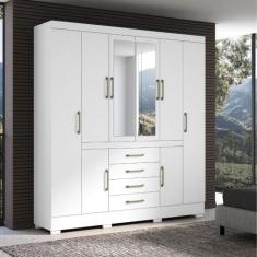 Guarda Roupa Napoli 8 Portas 4 Gavetas Com Espelho Aramoveis, Branco