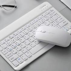 Teclado Sem Fio Bluetooth Recarregável Com Mouse - BRANCO