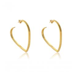 Brinco Grande De Argola Coração Folheado Em Ouro 18k