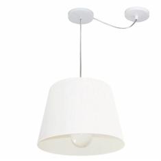 Lustre Pendente Cone Com Desvio De Centro Vivare Md-4274 Cúpula Em Tecido 30x40cm - Bivolt Branco 127/220v