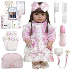 Boneca Bebê Reborn 100% Silicone + 26 Itens Bolsa Lançamento - Cegonha
