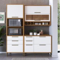 Cozinha Compacta 100% Mdf 3 Peças 6 Portas 5 Gavetas e Vidro 194cm Vic