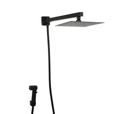 Ducha Chuveiro Black inox 20x20 cm Com Desviador e Ducha Manual Quadrada