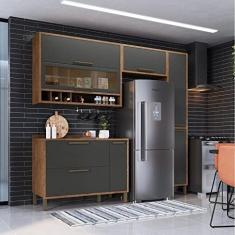 Cozinha Modulada Compacta com 4 Peças 6 Portas e Vidro Reflecta 100% Mdf Vicenza Castanho/chumbo