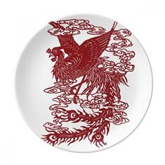 Prato de retrato de animal de fênix chinês decorativo de porcelana salver talheres, prato de jantar
