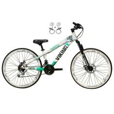  Bicicleta Aro 26 Vikingx Tuff 21v Alumínio Freio Hidráulico a Disco Aros Vmaxx Branco  - Branco\Verde X25
