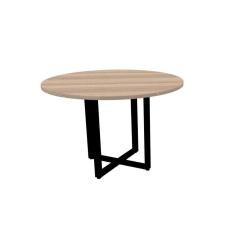 Mesa De Reunião Redonda 110 X 110 Cm Pé Tubular Pe25 Em Mdp Noce Naturalle E Base Preta