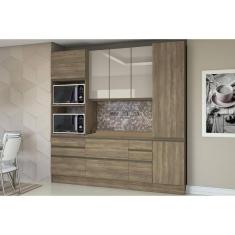 Cozinha Modulada Completa Maxxi 1 Aéreos 2 Paneleiros 1 Balcão 1 Complemento 5pçs Nogal - Kappesberg