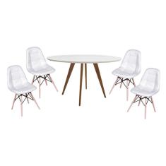 Conjunto Mesa Square Redonda Branco Fosco 88cm Com 4 Cadeiras