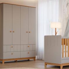 Guarda Roupa de Bebê 4 Portas 4 Gavetas Chantilly Expresso Móveis Cinza/Marrom